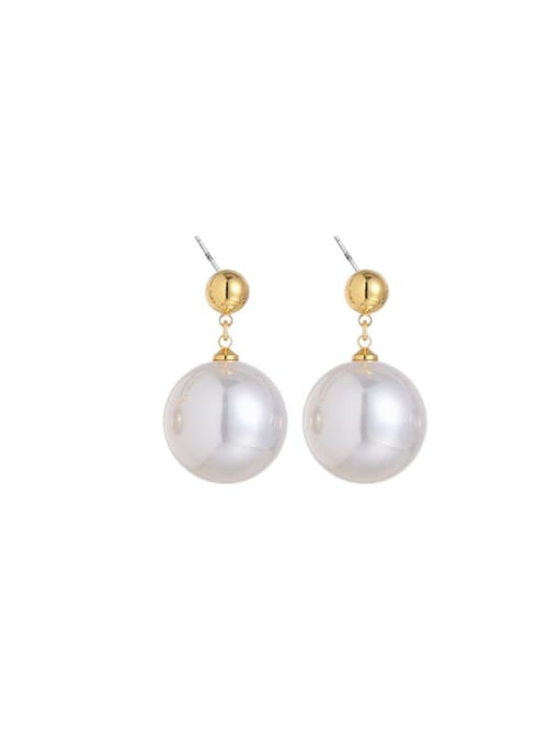 White Pearl Brass Bead Round Minimalist Drop Earring