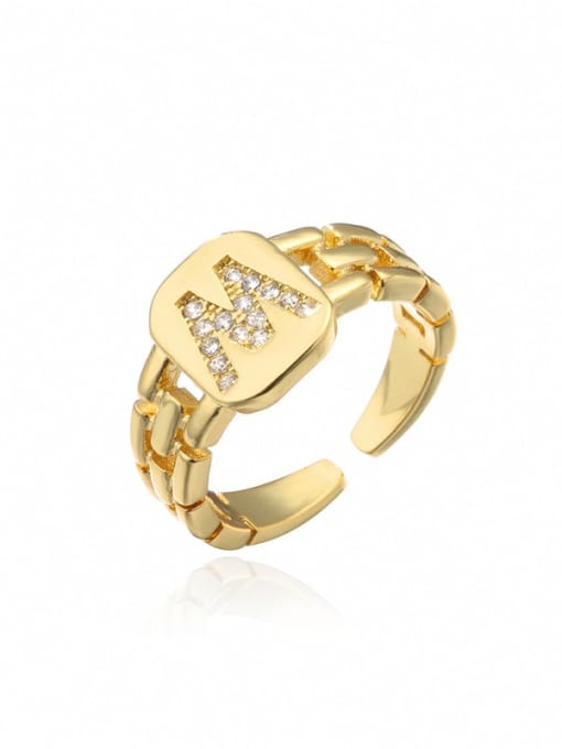 W Brass Cubic Zirconia Letter Vintage Band Ring