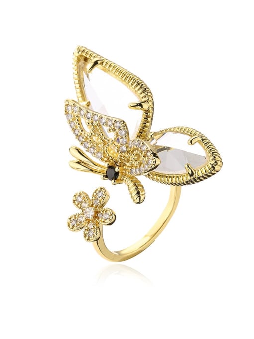 13102 Brass Cubic Zirconia Butterfly Hip Hop Band Ring