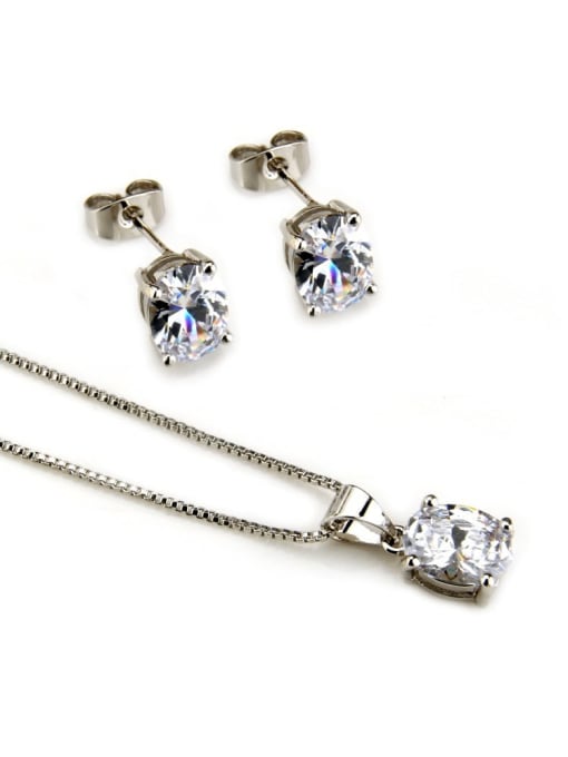 Platinum plated white zirconium Brass Round Cubic Zirconia Earring and Necklace Set