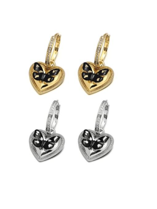 ACCA Brass Cubic Zirconia Butterfly Heart Vintage Huggie Earring 0