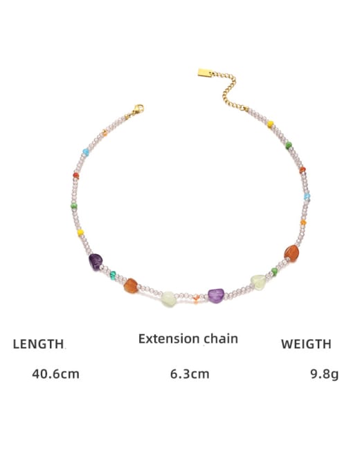 Five Color Titanium Steel Natural Stone Round Bead Hip Hop Beaded Necklace 2