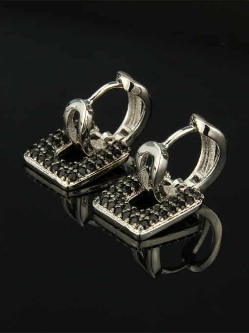 Platinum Plated Black zircon Brass Cubic Zirconia Square Luxury Huggie Earring