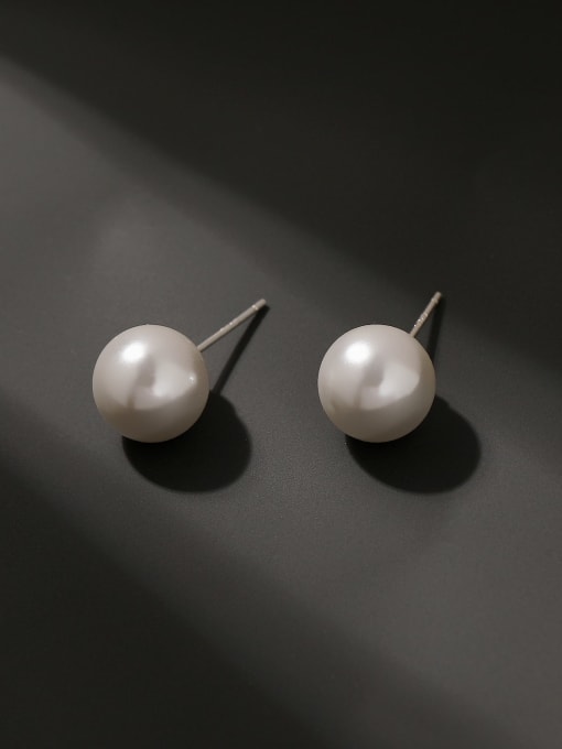 Bright pearl earrings Brass Imitation Pearl Round Minimalist Stud Trend Korean Fashion Earring
