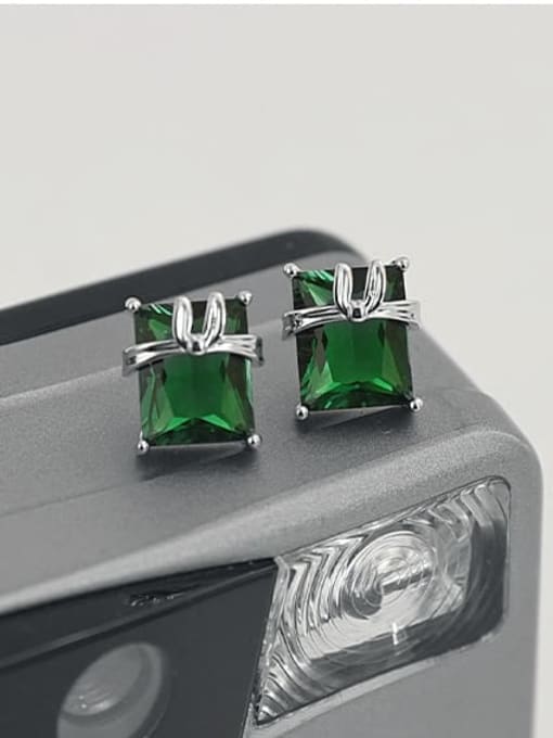 TINGS Brass Cubic Zirconia Square Vintage Stud Earring 2