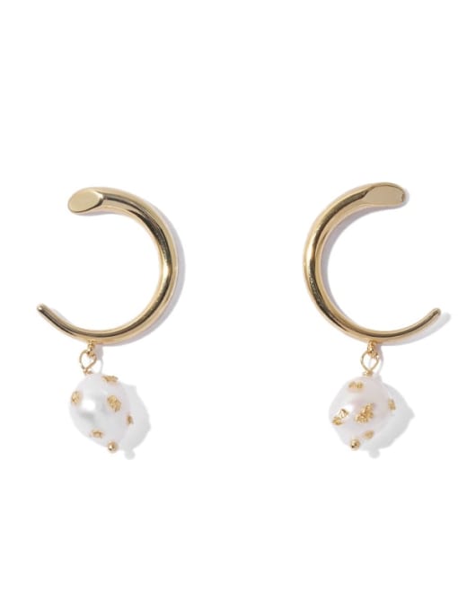 TINGS Brass Imitation Pearl Geometric Vintage Stud Earring 3