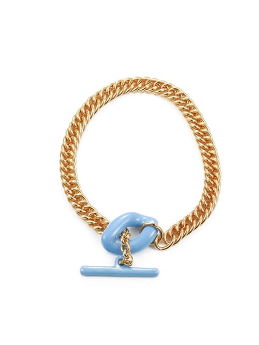 Light blue oil drop Brass Enamel Geometric Minimalist Link Bracelet