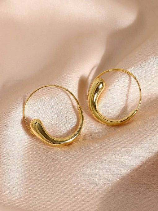 14k GOLD Brass Smooth Geometric Minimalist Hook Earring