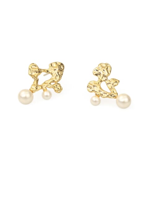 Hollow Pearl Earrings Brass Freshwater Pearl Geometric Vintage Stud Earring