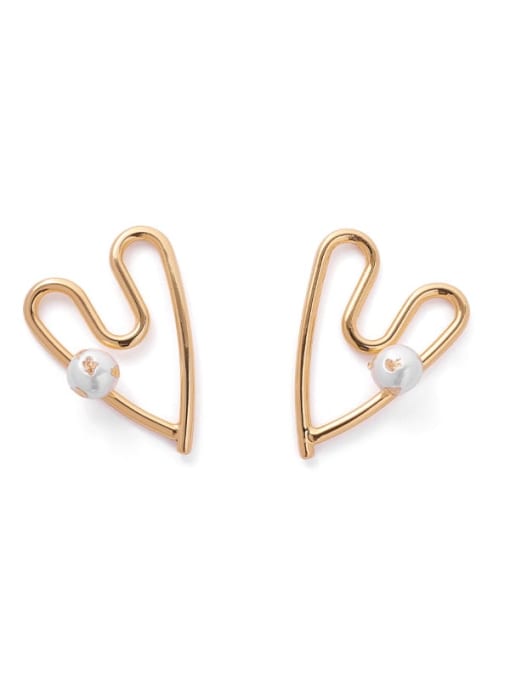 ACCA Brass Imitation Pearl Heart Vintage Stud Earring 2