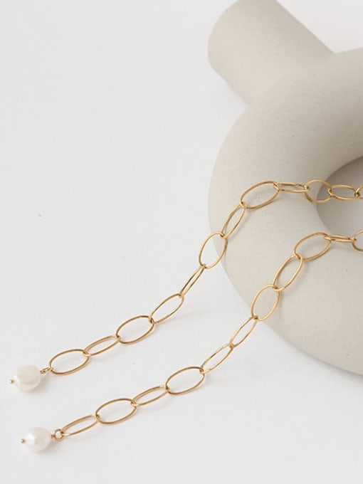 ACCA Brass Freshwater Pearl Asymmetry Geometric Chain  Minimalist Necklace 2