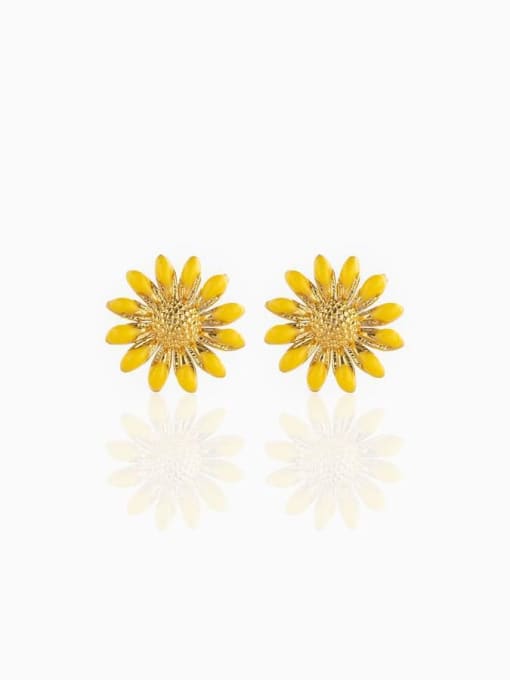 713 yellow Brass Enamel Flower Cute Stud Earring