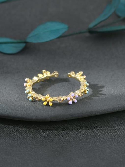 Gold JZ10574 Brass Enamel Cubic Zirconia Flower Dainty Ring