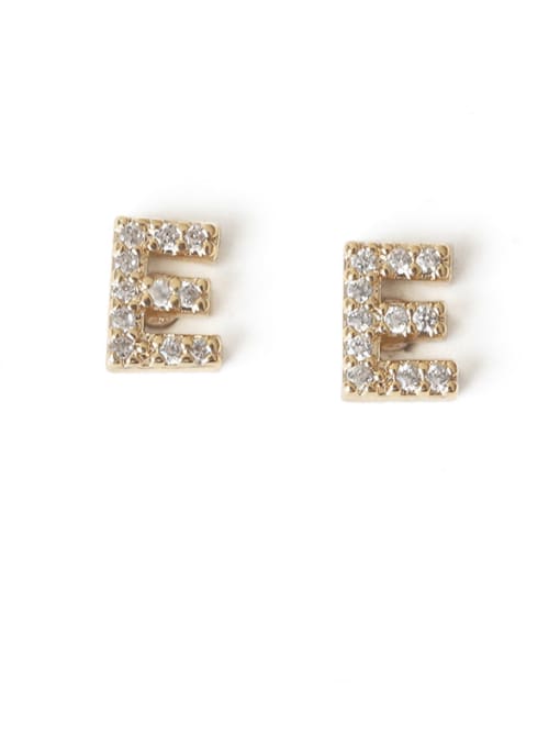 E Brass Cubic Zirconia Letter Minimalist Stud Earring