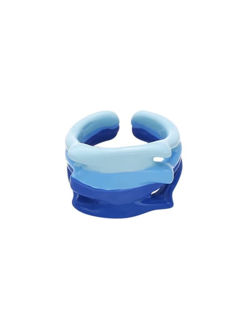 Blue Mix Brass Enamel Geometric Cute Band Ring