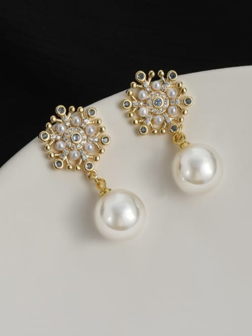 YOUH Brass Imitation Pearl Flower Dainty Stud Earring 1