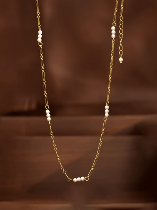 ACCA Brass Imitation Pearl Geometric Vintage Necklace 0
