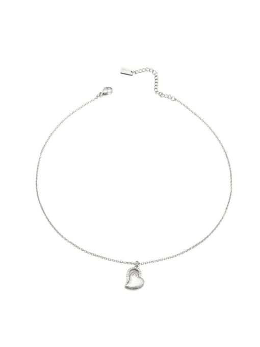 Platinum Love Style Titanium Steel Cubic Zirconia Heart Minimalist Necklace