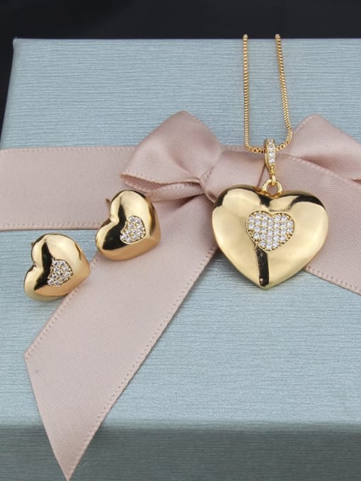 renchi Brass Heart Cubic Zirconia Earring and Necklace Set 1