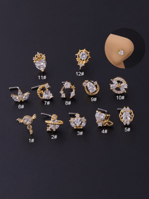 703 gold Stainless steel Cubic Zirconia Crown Hip Hop Nose Studs
