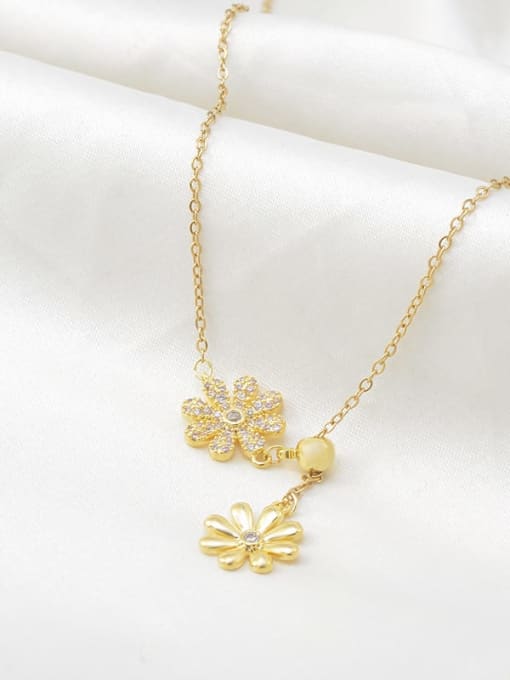 YOUH Brass Cubic Zirconia Flower Dainty Lariat Necklace 1