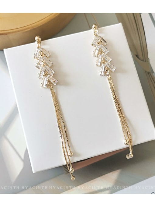 14K gold Copper Cubic Zirconia Tassel Dainty Hook Trend Korean Fashion Earring