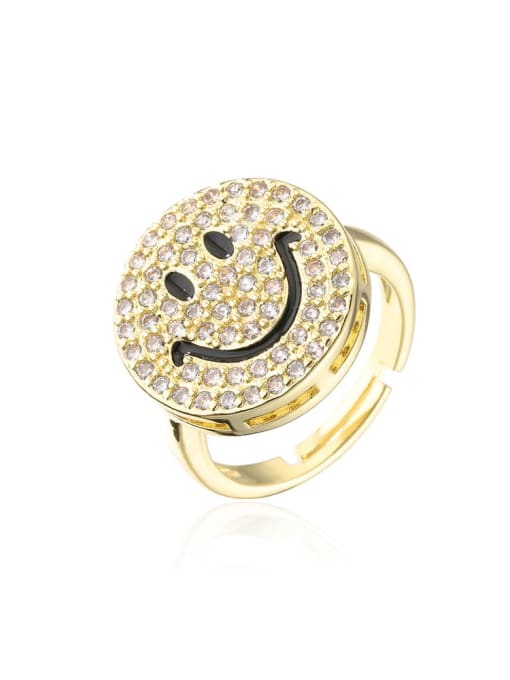 AOG Brass Cubic Zirconia Smiley Vintage Band Ring 0