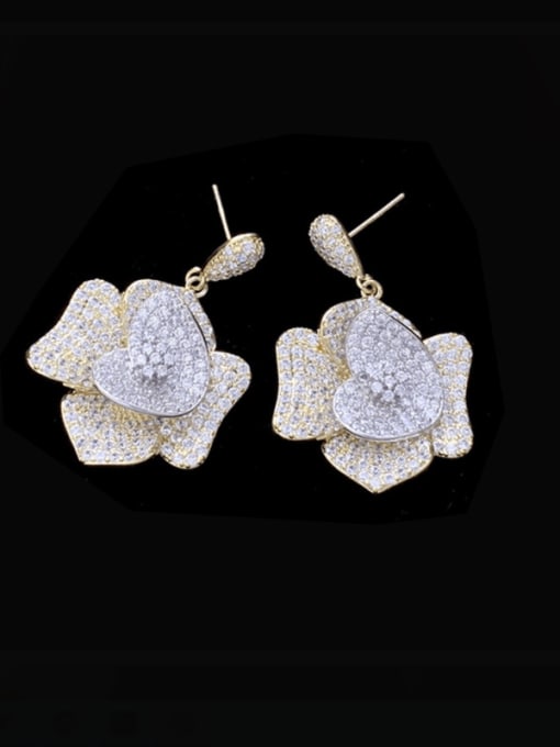 gold+white Brass Cubic Zirconia Luxury Cluster Earring