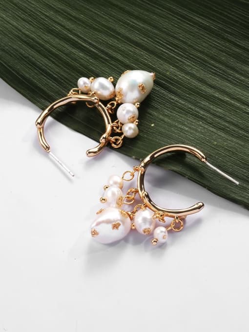 TINGS Brass Freshwater Pearl Geometric Ethnic Huggie Earring 2