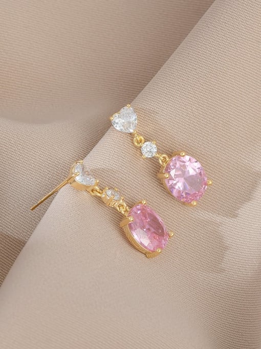 Gold ED66218 Brass Cubic Zirconia Pink Geometric Dainty Stud Earring