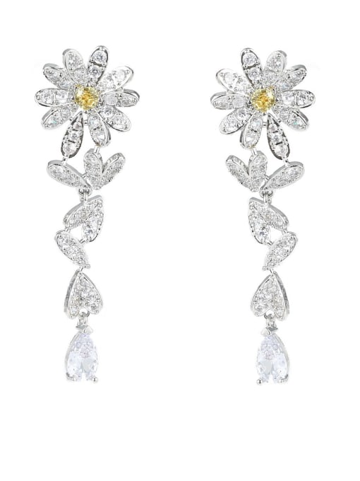 OUOU Brass Cubic Zirconia Flower Heart Luxury Cluster Earring 2