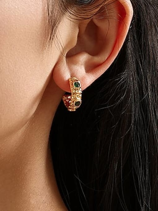 Five Color Brass Cubic Zirconia Geometric Vintage Stud Earring 1