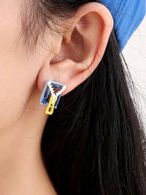 Five Color Brass Enamel Geometric Cute Single Earring(Single-Only One) 2