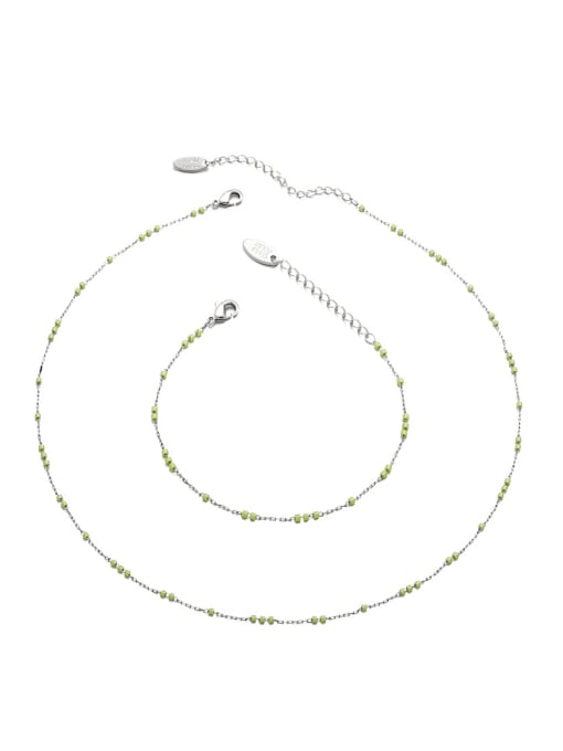 TINGS Brass Glass Stone Minimalist Geometric Bracelet and Necklace Set 0