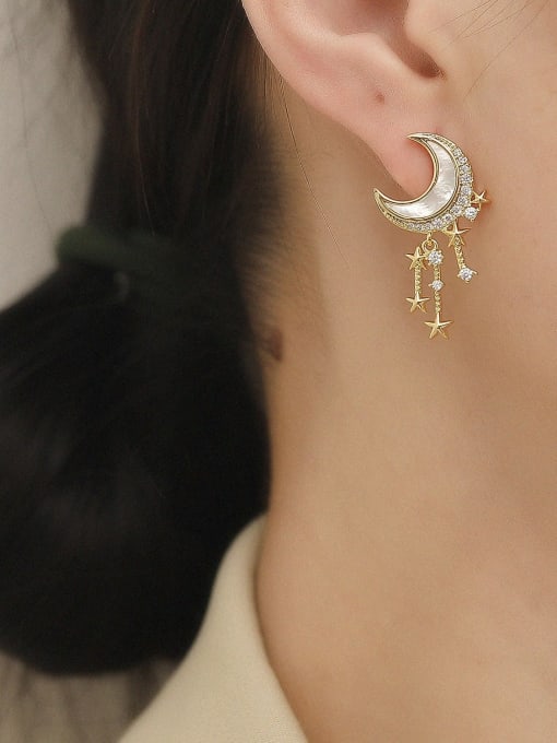 HYACINTH Brass Cubic Zirconia Moon Vintage Drop Trend Korean Fashion Earring 1