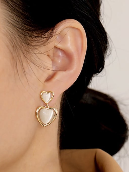 HYACINTH Brass Cats Eye Heart Minimalist Drop Trend Korean Fashion Earring 1