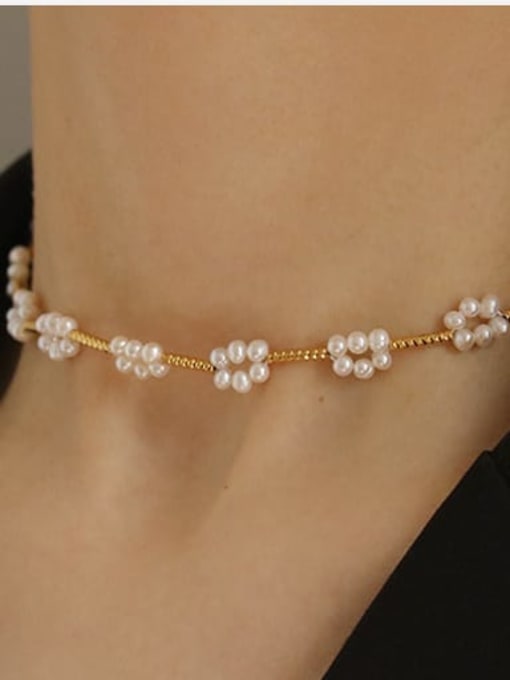 ACCA Brass Freshwater Pearl Flower Vintage Necklace 1