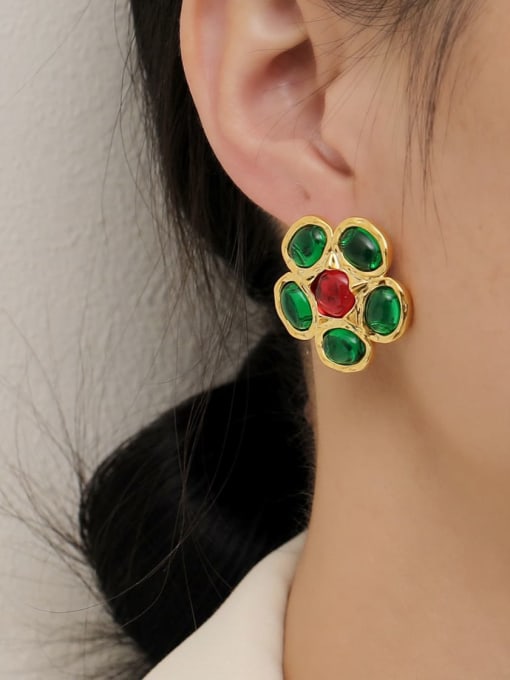 HYACINTH Brass Resin Flower Minimalist Stud Earring 2