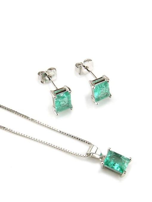 Platinum plated zircon Brass Rectangle Cubic Zirconia Earring and Necklace Set