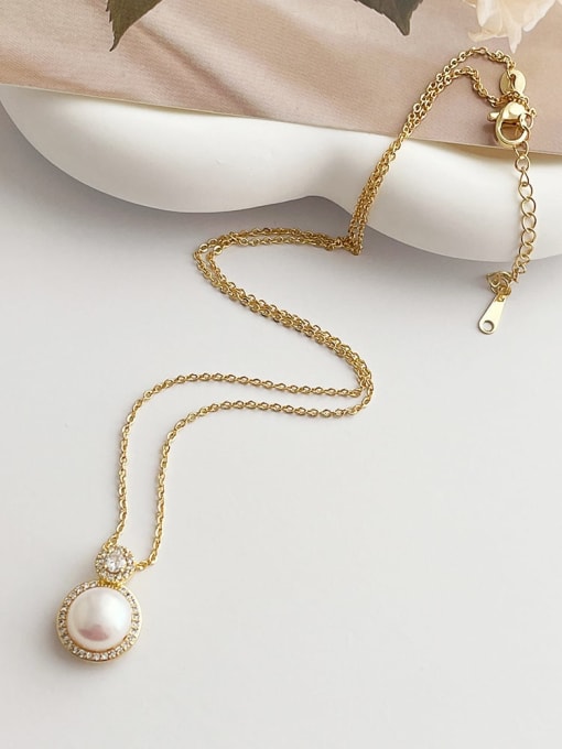 Round pearl zircon necklace Brass Freshwater Pearl Round Dainty Necklace