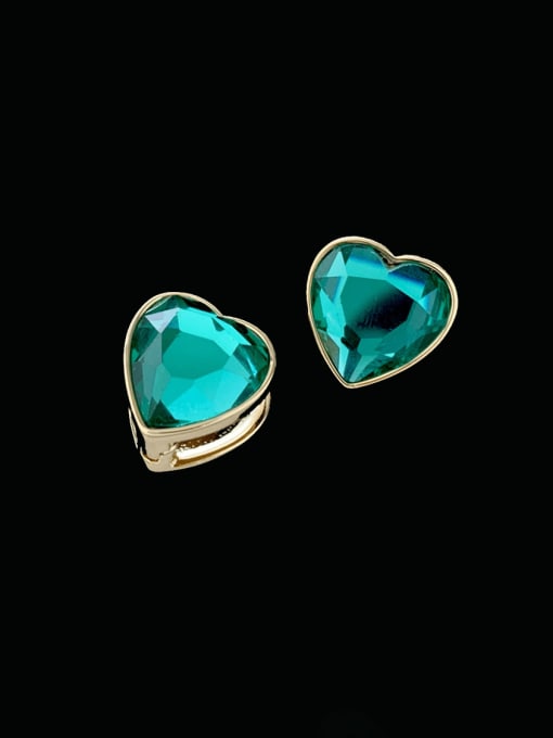 green Brass Cubic Zirconia Heart Luxury Stud Earring