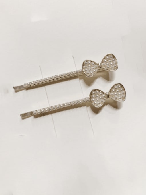 ZRUI Brass Minimalist   Imitation Pearl Bowknot Hair Pin 2