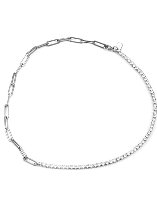 TINGS Titanium Steel Cubic Zirconia Geometric Vintage Asymmetric chain Necklace 2