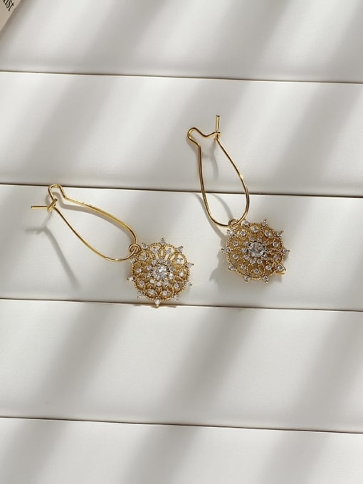 HYACINTH Copper Cubic Zirconia Flower Minimalist Huggie Trend Korean Fashion Earring 1