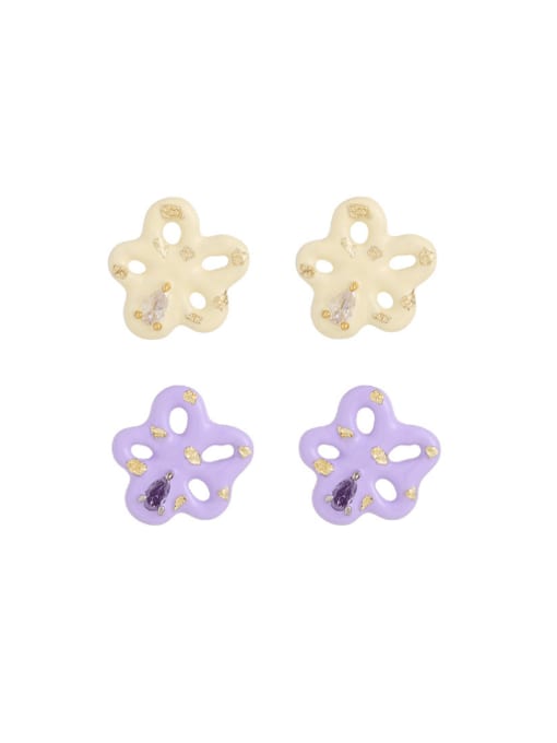 Five Color Brass Enamel Flower Cute Stud Earring