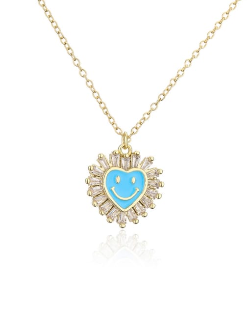 21646 Brass Cubic Zirconia  Heart smiley Minimalist Necklace
