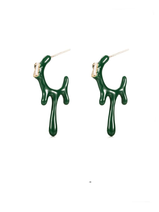 Green Earrings Brass Enamel Irregular Minimalist Stud Earring