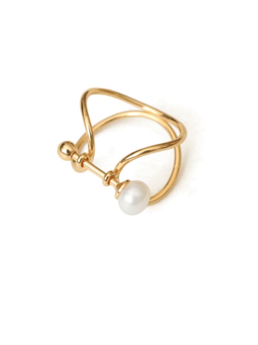 Five Color Brass Imitation Pearl Geometric Vintage Band Ring 0