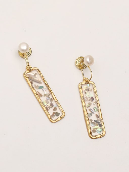 Dumb gold grey Brass Glass Stone Geometric Ethnic Drop Trend Korean Fashion Earring