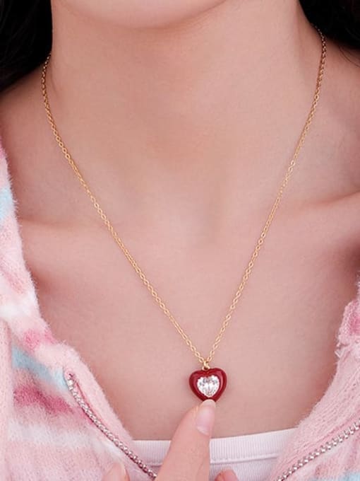 Five Color Brass Enamel Heart Minimalist Necklace 1